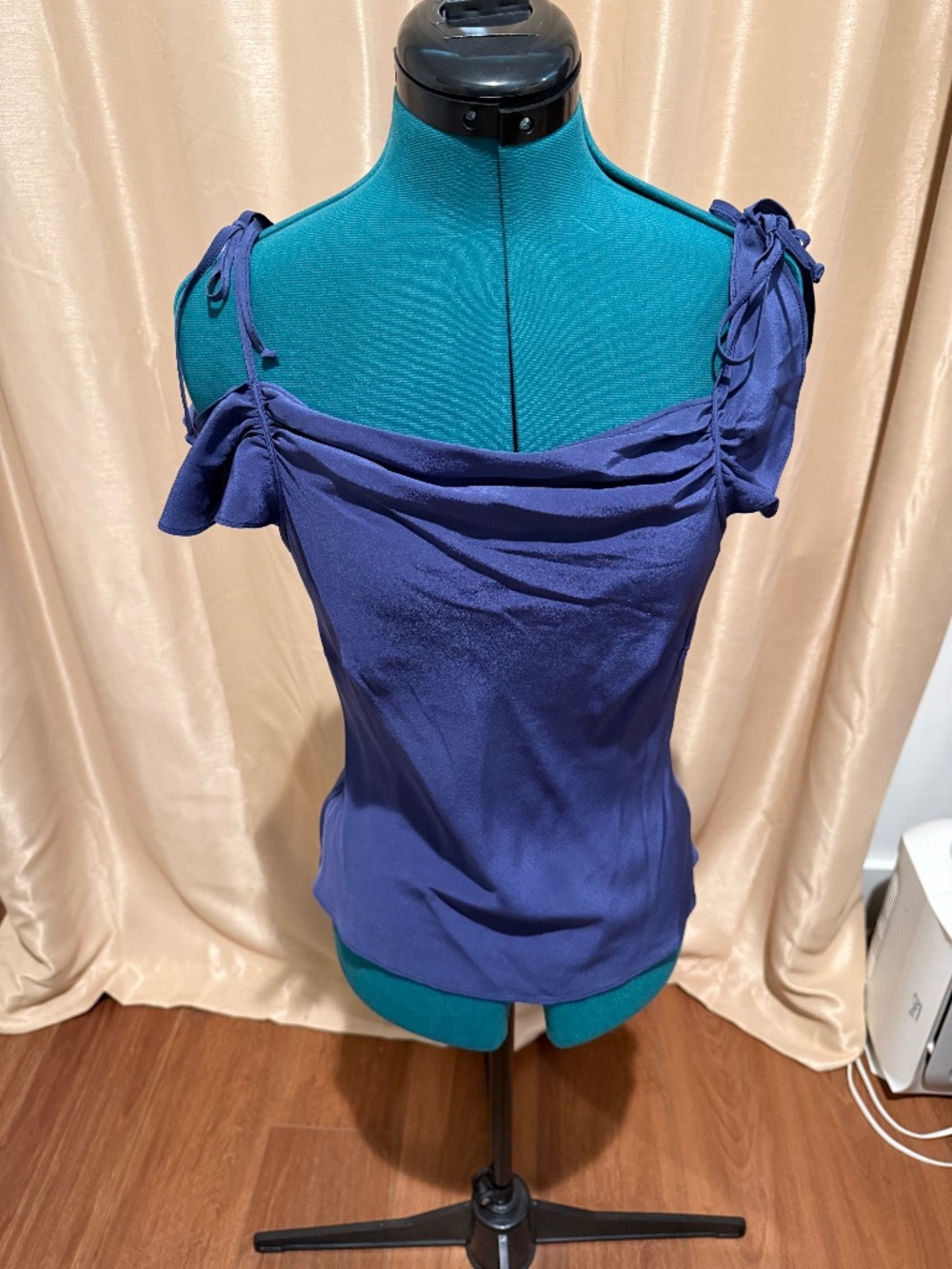 Etro Milano 100% Silk Slate Blue Cowl Neck Tie Shoulder Top | IT 44 (US 8)